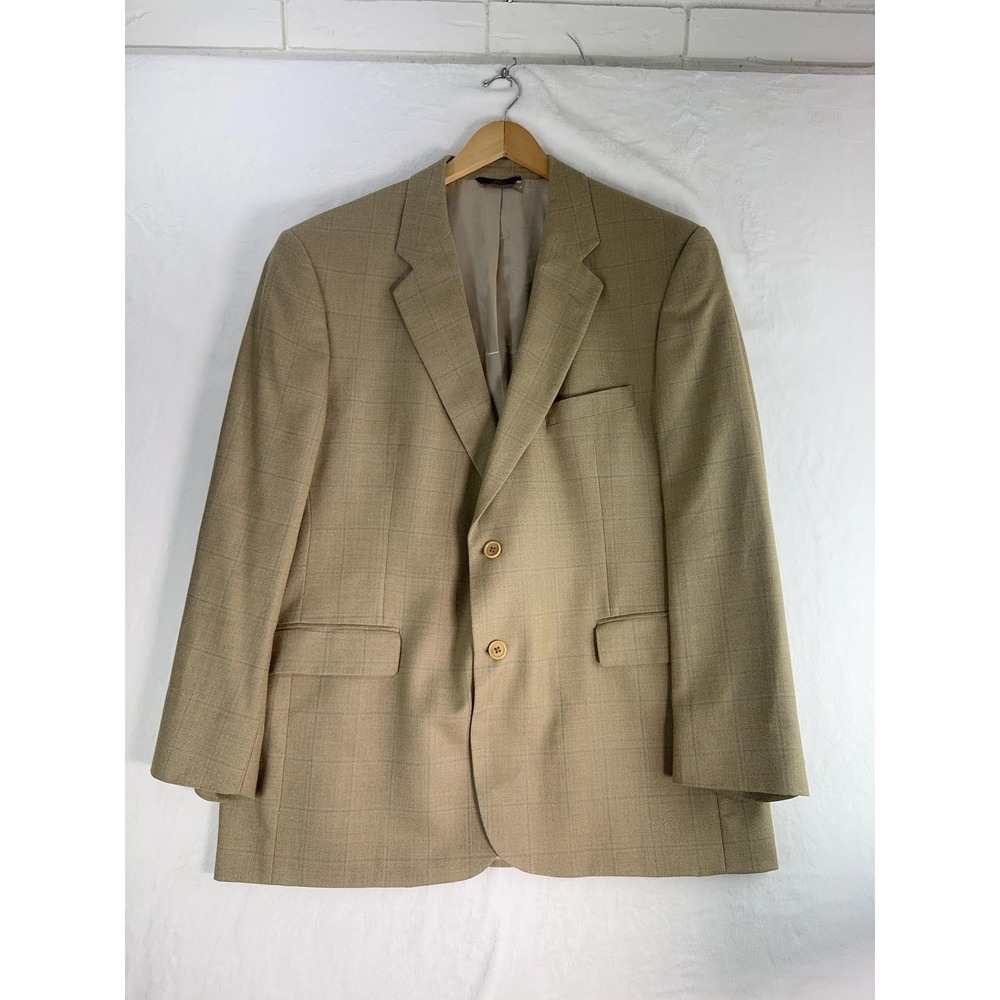 Brooks Brothers Blazer Mens 46R Tan Plaid Silk Wool Sport Coat 346 Two Button